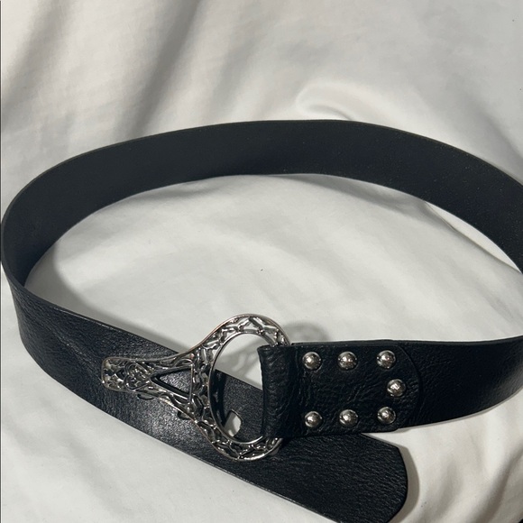 Chico's Accessories - Chico’s Women's Black Leather Slouch Belt with Decorative Silver Buckle